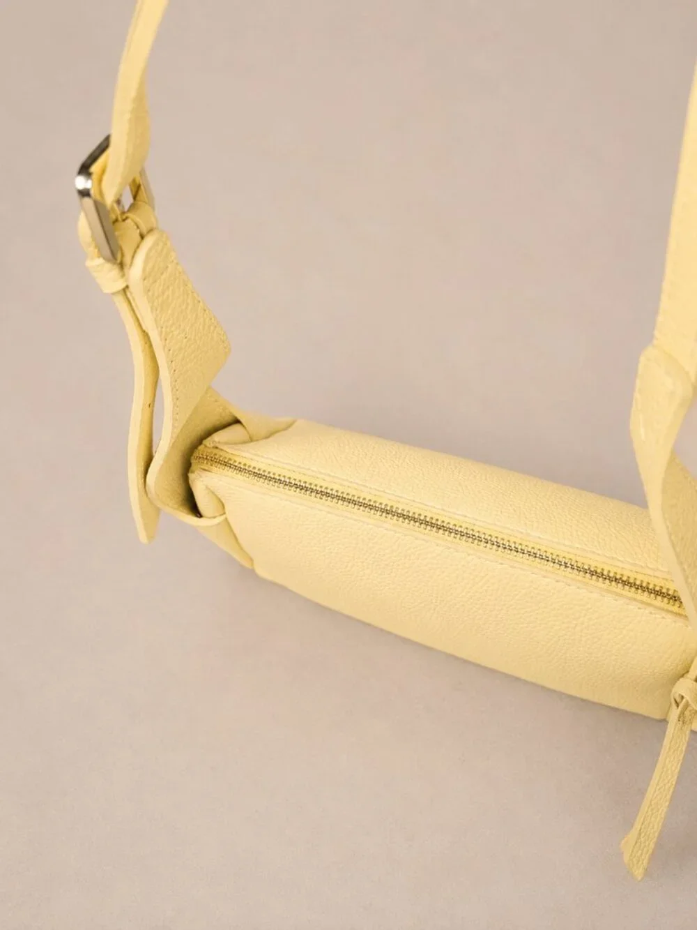 Butter Yellow Italian Leather Small Crossbody Shoulder Bag, Pebbled Handbag